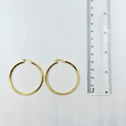 18K Solid Gold Hoop Earrings: Large Lightweight Everyday Hoops (44mm)