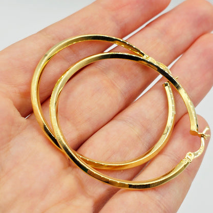 18K Solid Gold Hoop Earrings: Large Lightweight Everyday Hoops (44mm)
