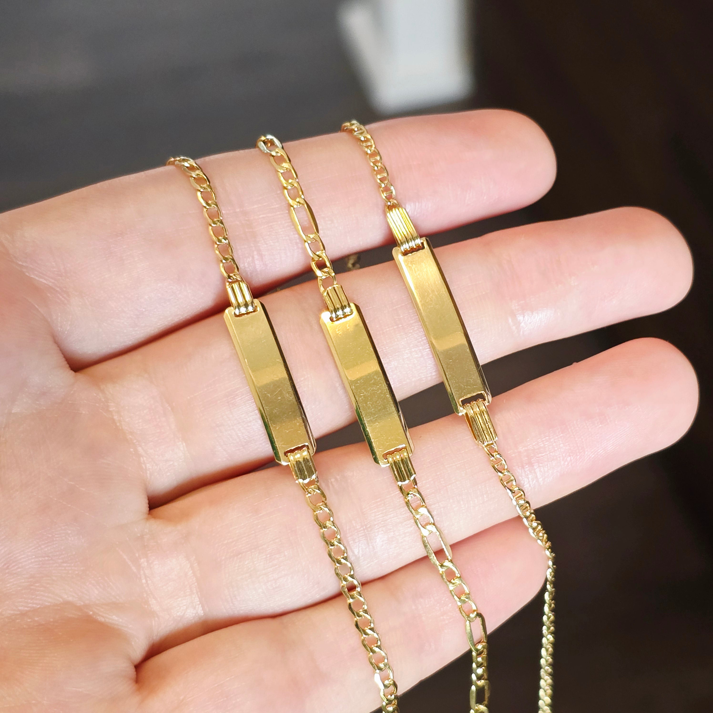 Solid Gold Baby ID Bracelet: Engravable 10K Gold, Child Size
