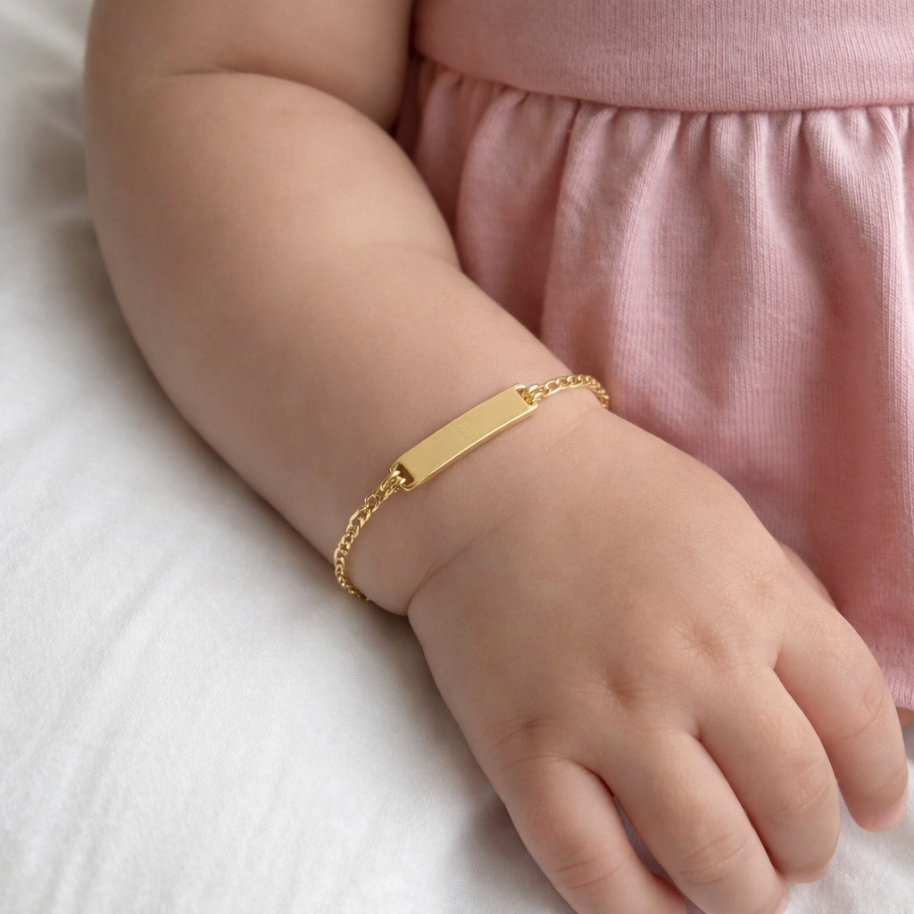 Gold Baby ID Bracelet: Engravable 10K Gold, Child Size