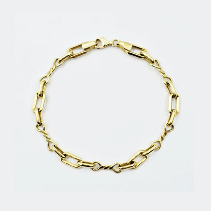 18K Yellow Gold Rectangular Link Bracelet: Lightweight Fine Jewelry