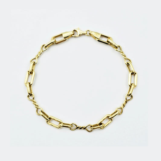 18K Yellow Gold Rectangular Link Bracelet: Lightweight Fine Jewelry