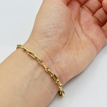18K Yellow Gold Rectangular Link Bracelet: Lightweight Fine Jewelry