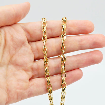 18K Solid Gold Oval Link Chain Necklace: Fine Jewelry Gift