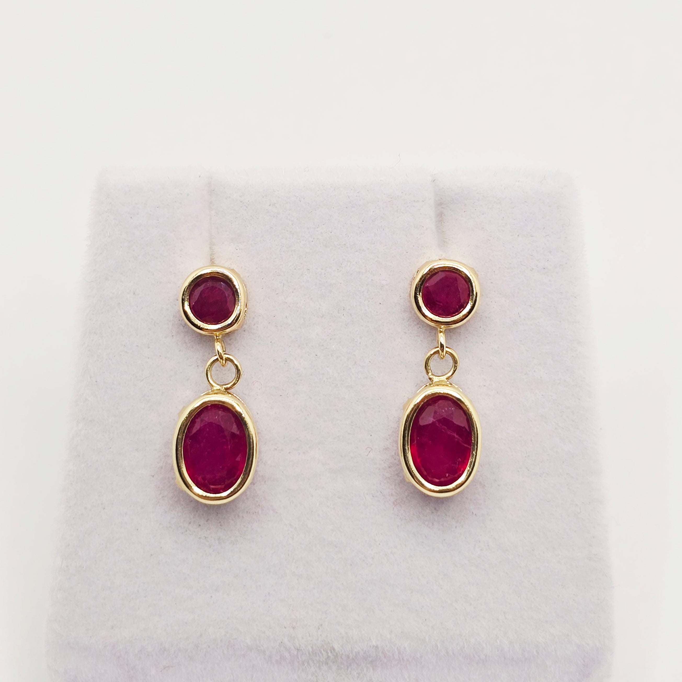 14K Yellow Gold Ruby Earrings, July Birthstone, Red Gemstone Earrings For Women