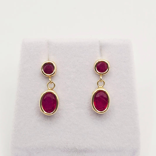 14K Yellow Gold Ruby Earrings, July Birthstone, Red Gemstone Earrings For Women