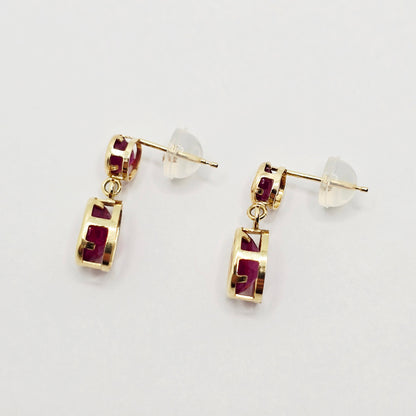 14K Yellow Gold Ruby Earrings, July Birthstone, Red Gemstone Earrings For Women