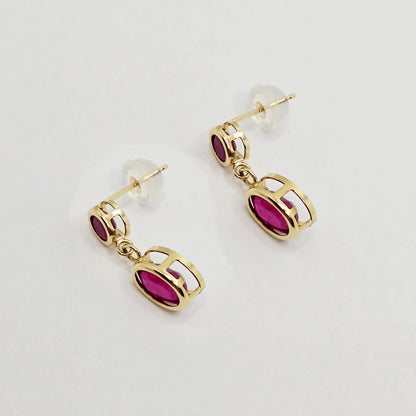 14K Yellow Gold Ruby Earrings, July Birthstone, Red Gemstone Earrings For Women
