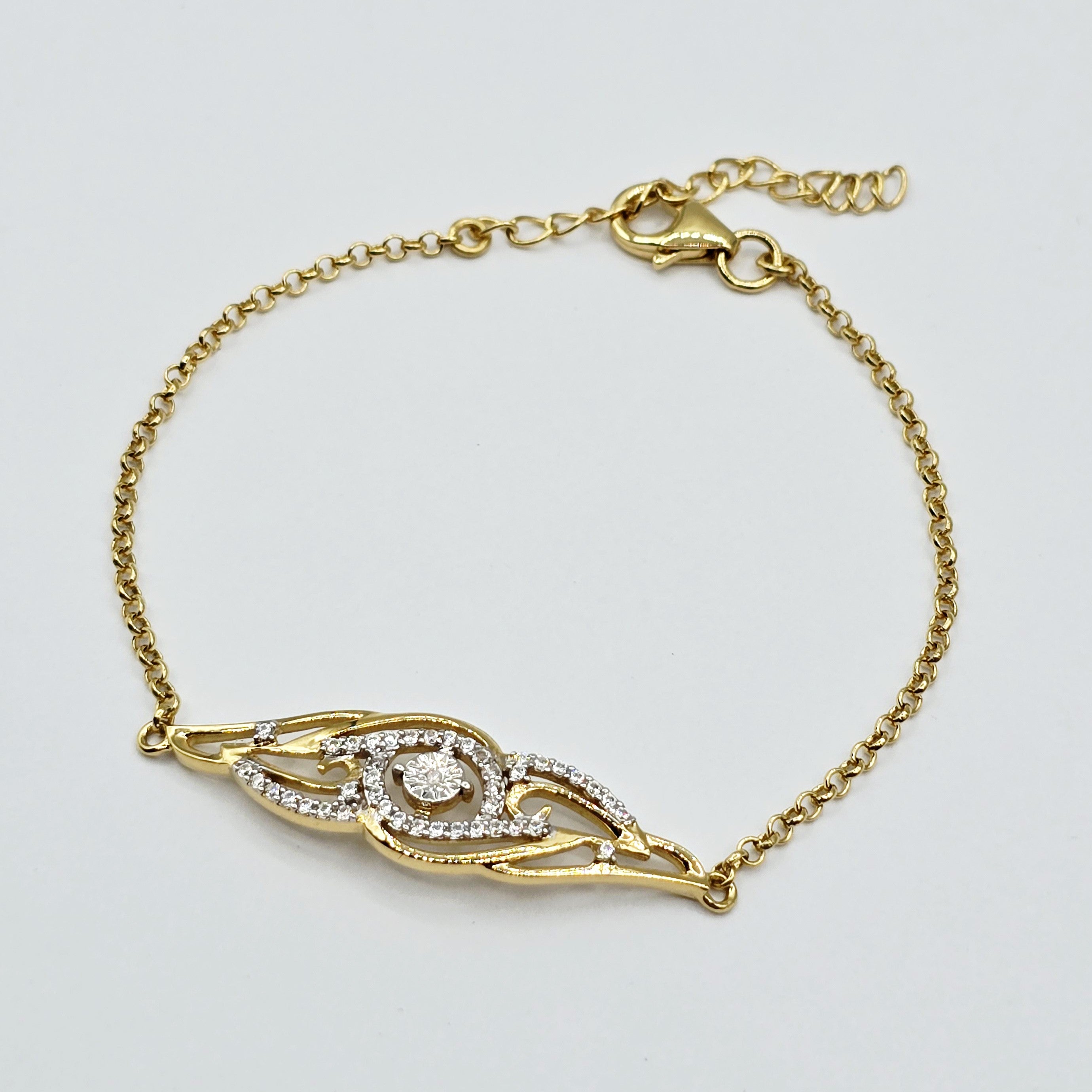 Gold Plated Sterling Silver CZ Bracelet, Adjustable Dainty Chain, Sparkling Gemstone Jewelry Gift for Her, Classic Bracelet For Her