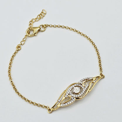 Gold Plated Sterling Silver CZ Bracelet, Adjustable Dainty Chain, Sparkling Gemstone Jewelry Gift for Her, Classic Bracelet For Her