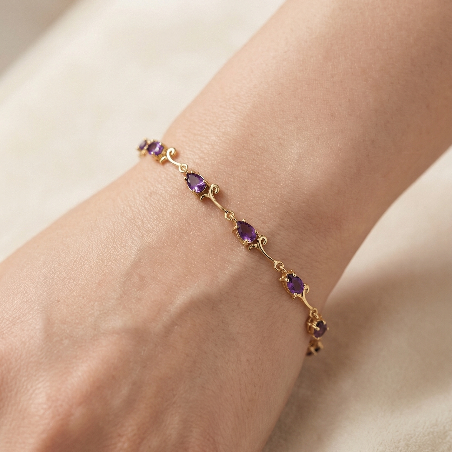 Gold Plated Sterling Silver Amethyst Bracelet, Delicate Gemstone Jewelry