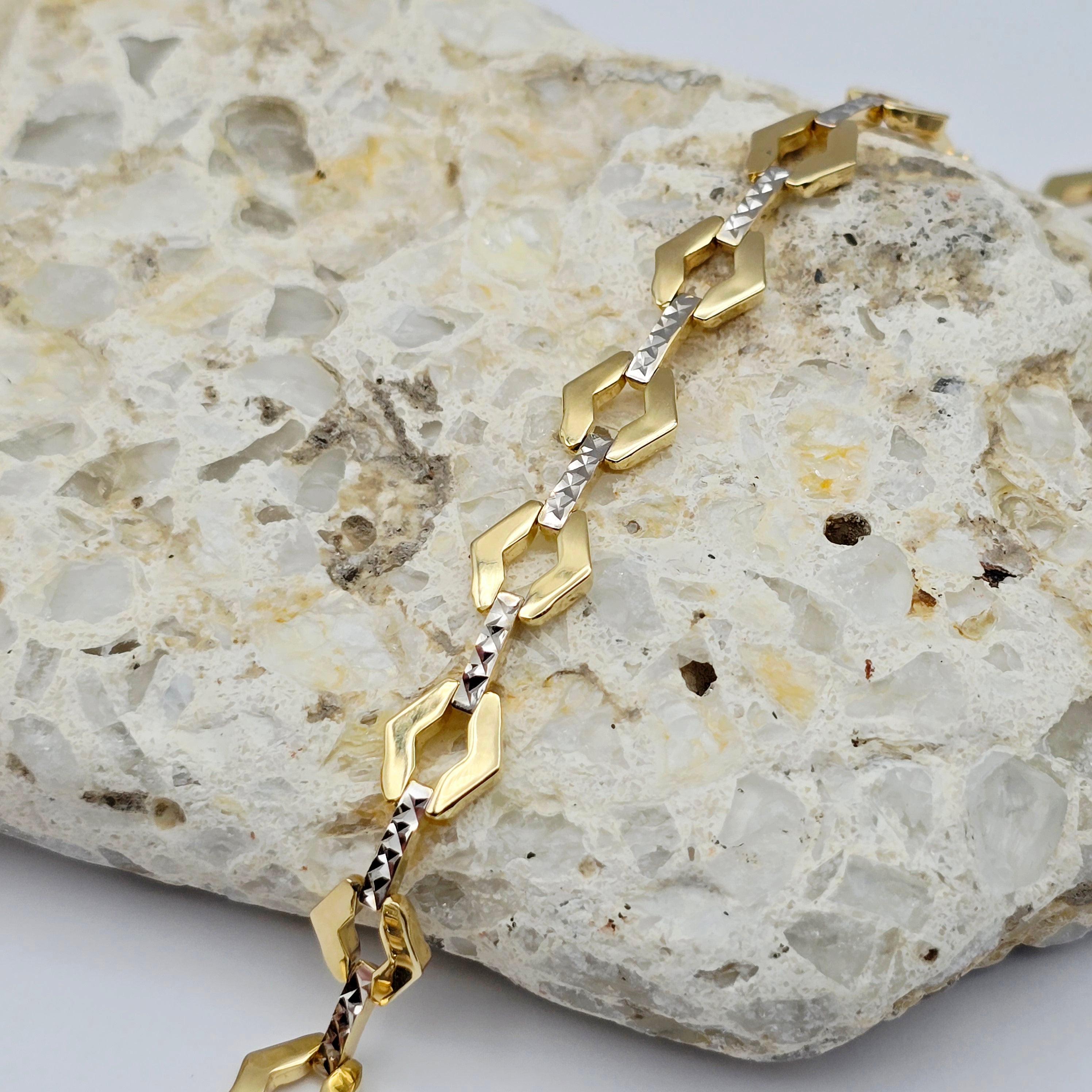 Gold Link Bracelet , Two-Tone Diamond-Cut Chain Bracelet, Elegant Everyday Jewelry