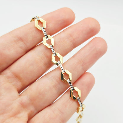 Gold Link Bracelet , Two-Tone Diamond-Cut Chain Bracelet, Elegant Everyday Jewelry