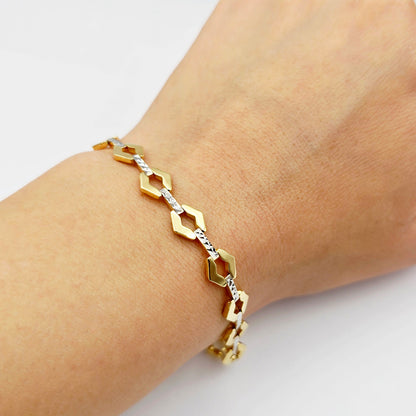 Gold Link Bracelet , Two-Tone Diamond-Cut Chain Bracelet, Elegant Everyday Jewelry