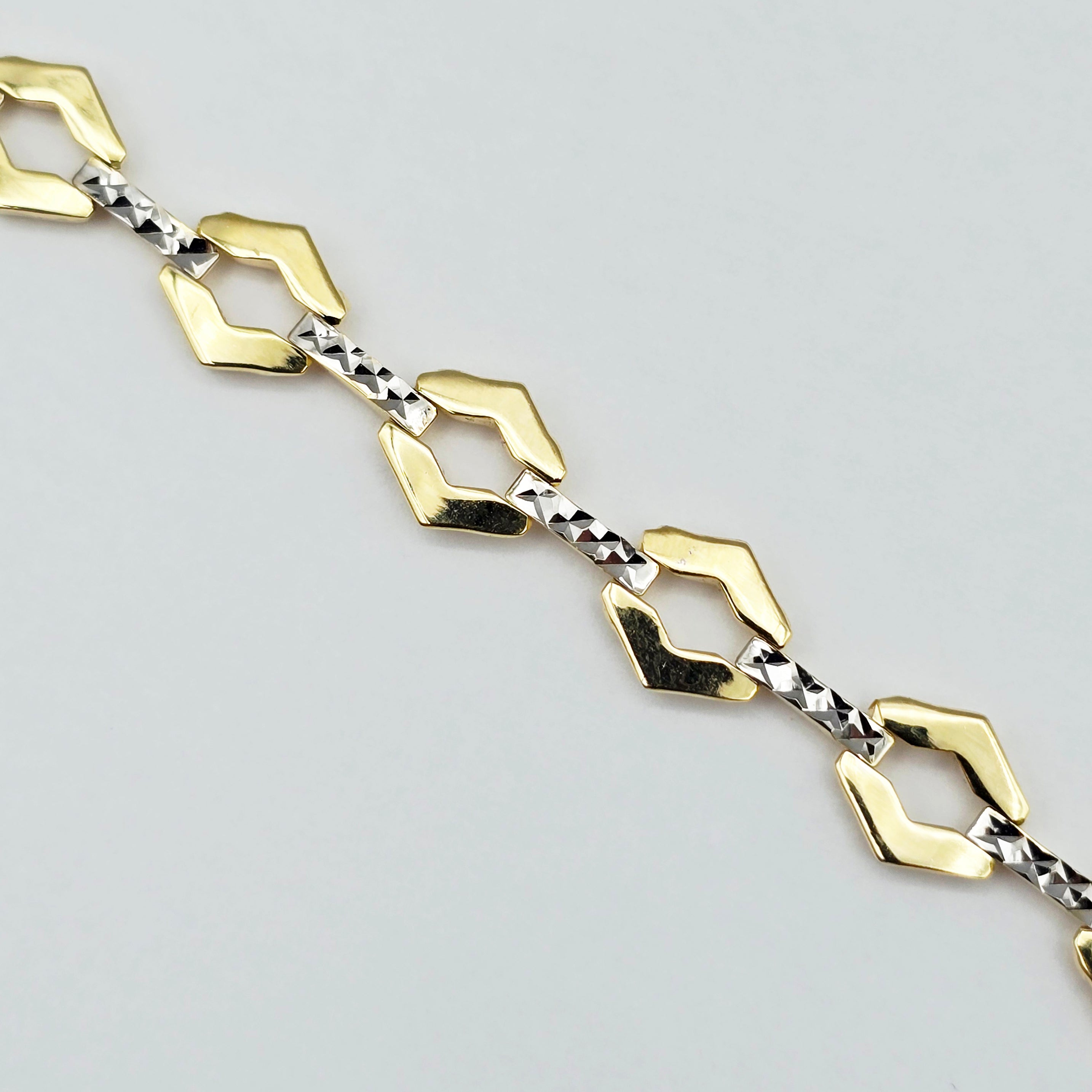 Gold Link Bracelet , Two-Tone Diamond-Cut Chain Bracelet, Elegant Everyday Jewelry