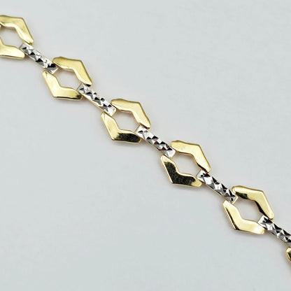 Gold Link Bracelet , Two-Tone Diamond-Cut Chain Bracelet, Elegant Everyday Jewelry