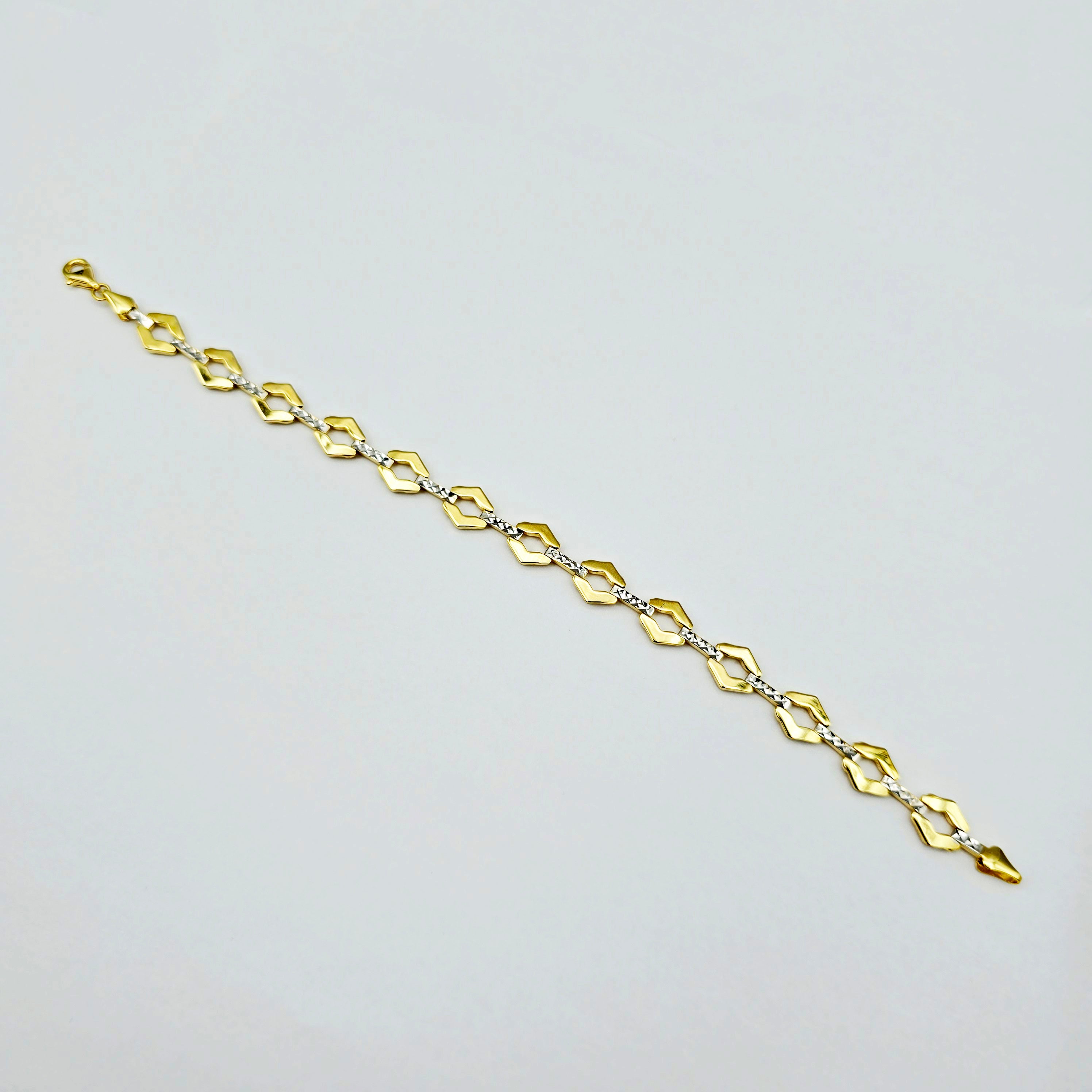 Gold Link Bracelet , Two-Tone Diamond-Cut Chain Bracelet, Elegant Everyday Jewelry