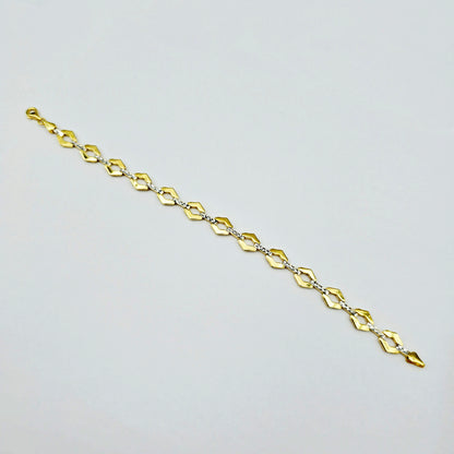 Gold Link Bracelet , Two-Tone Diamond-Cut Chain Bracelet, Elegant Everyday Jewelry