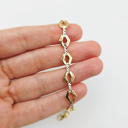 Gold Link Bracelet , Two-Tone Diamond-Cut Chain Bracelet, Elegant Everyday Jewelry