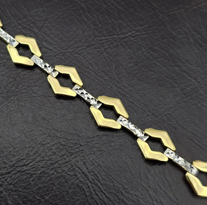Gold Link Bracelet , Two-Tone Diamond-Cut Chain Bracelet, Elegant Everyday Jewelry