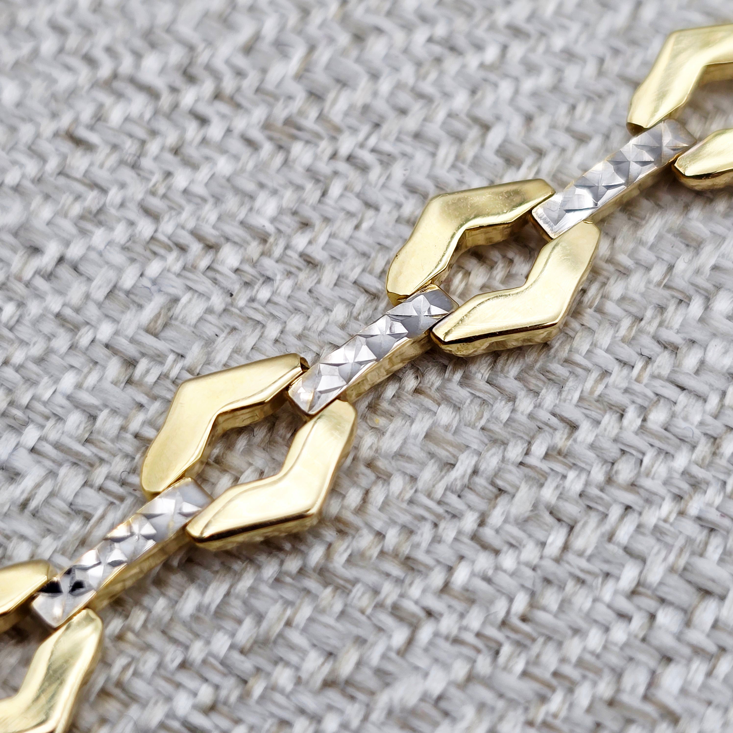 Gold Link Bracelet , Two-Tone Diamond-Cut Chain Bracelet, Elegant Everyday Jewelry
