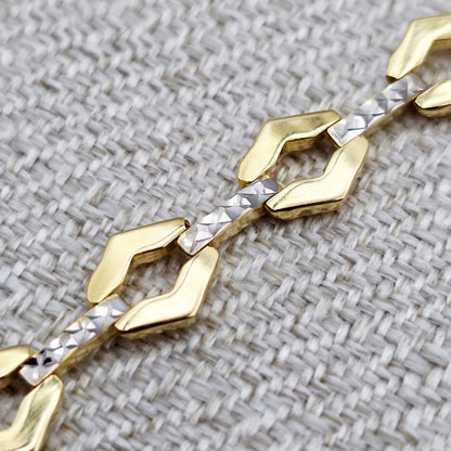 Gold Link Bracelet , Two-Tone Diamond-Cut Chain Bracelet, Elegant Everyday Jewelry
