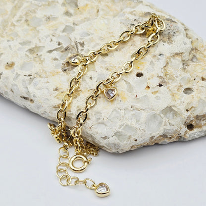 Yellow Gold Charm Bracelet with Heart, Star, Lock and Butterfly Charms , Adjustable Gold Bracelet, Gift for Her
