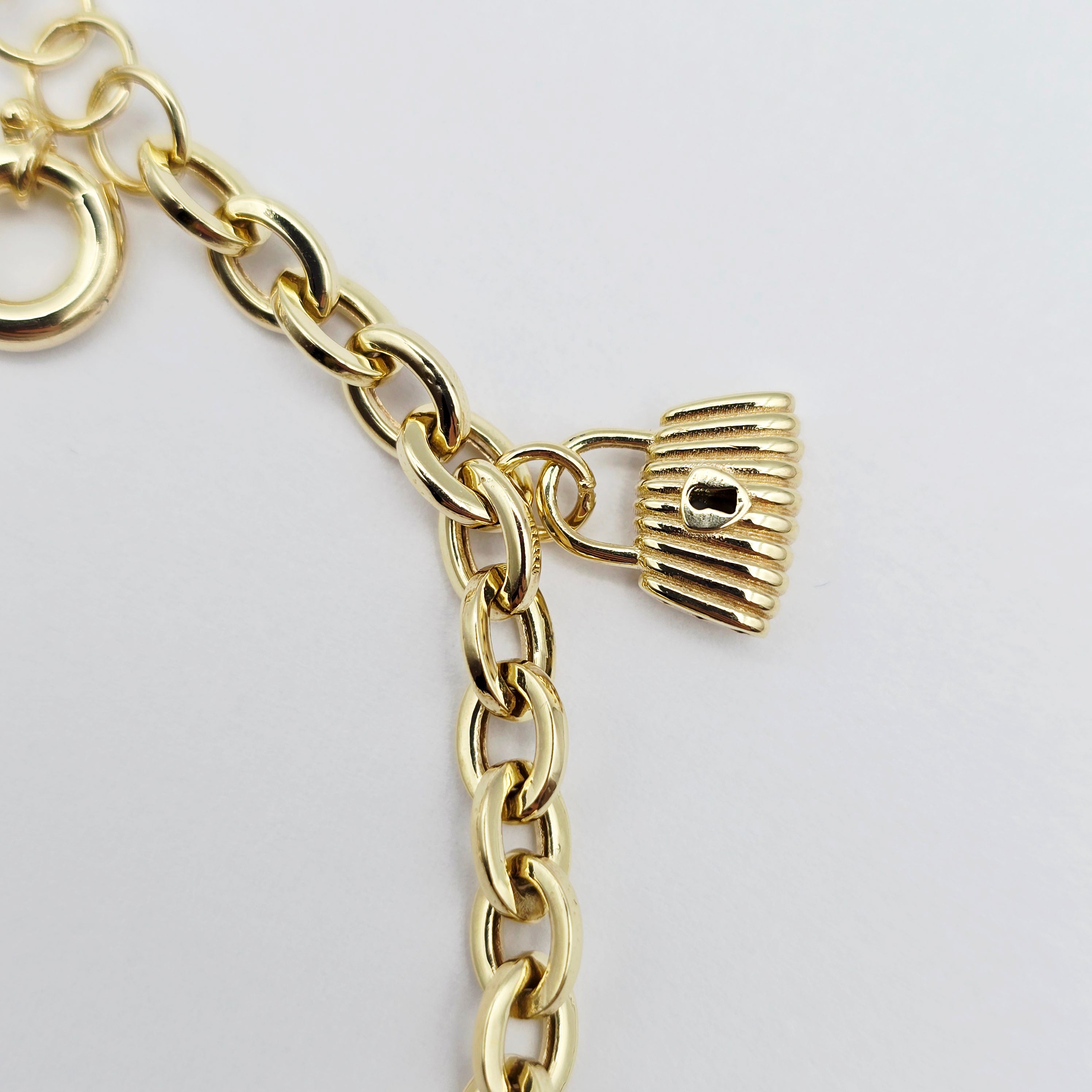Yellow Gold Charm Bracelet with Heart, Star, Lock and Butterfly Charms , Adjustable Gold Bracelet, Gift for Her