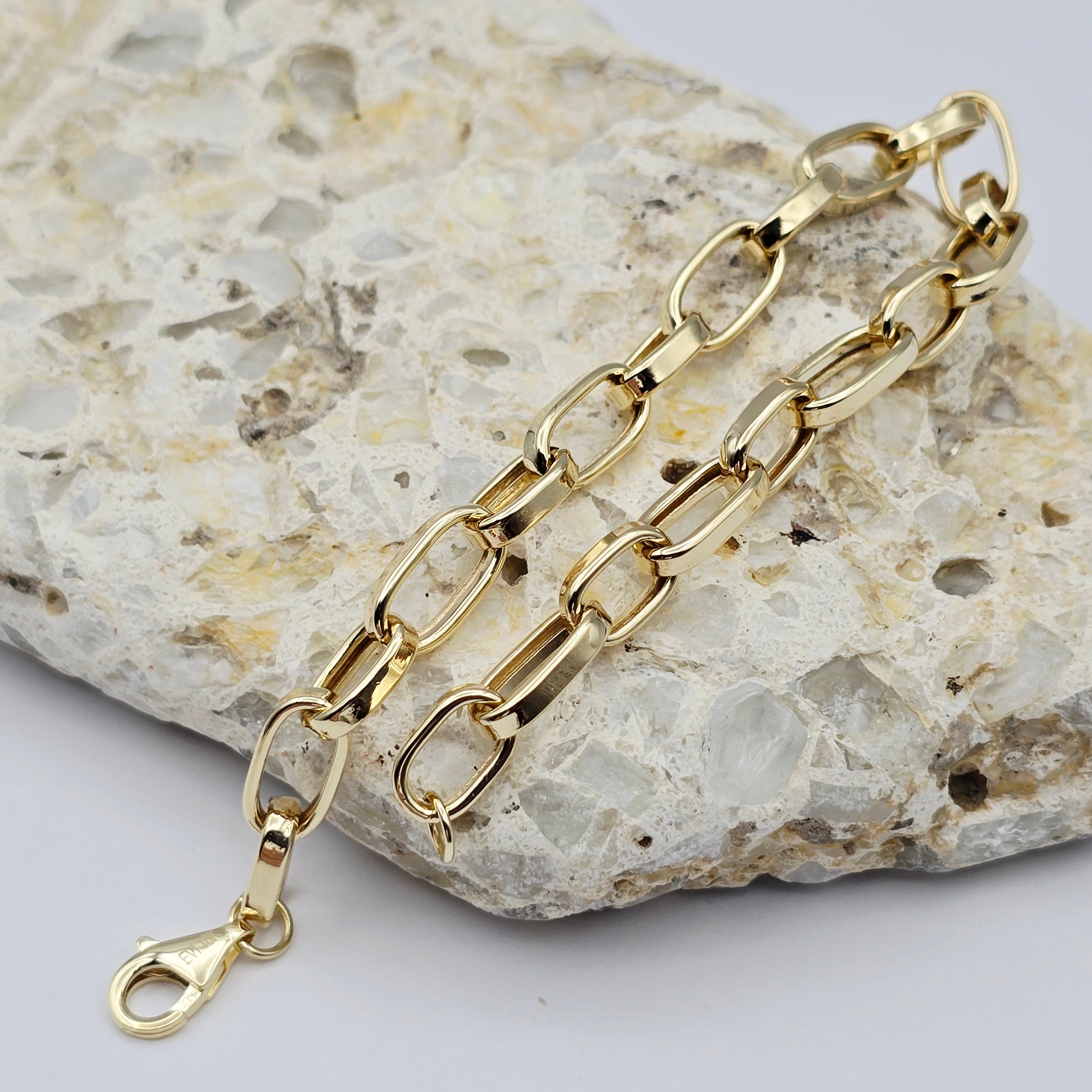 Yellow Gold Link Bracelet, Paperclip Chain Bracelet, Minimalist Fine Jewelry Gift