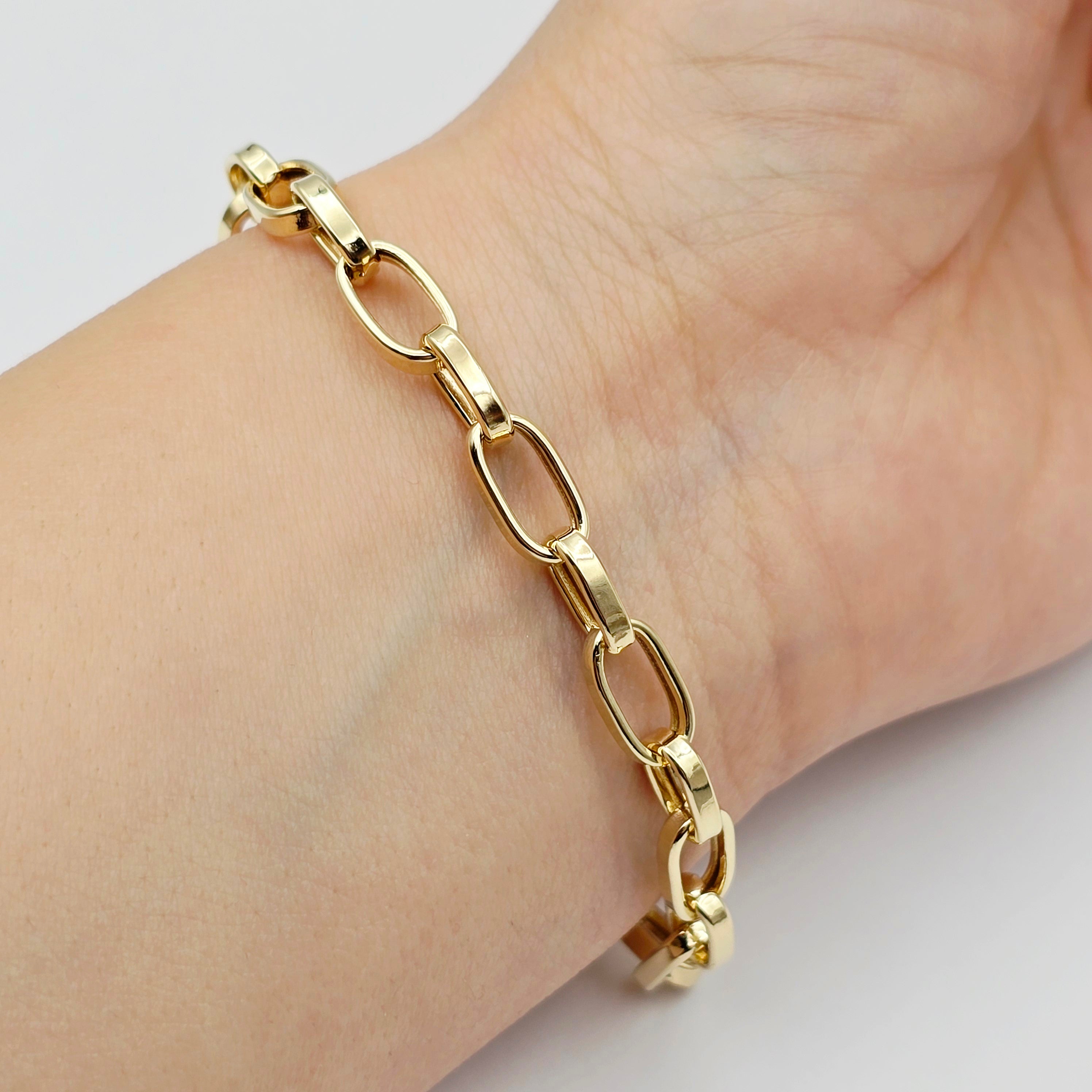 Yellow Gold Link Bracelet, Paperclip Chain Bracelet, Minimalist Fine Jewelry Gift