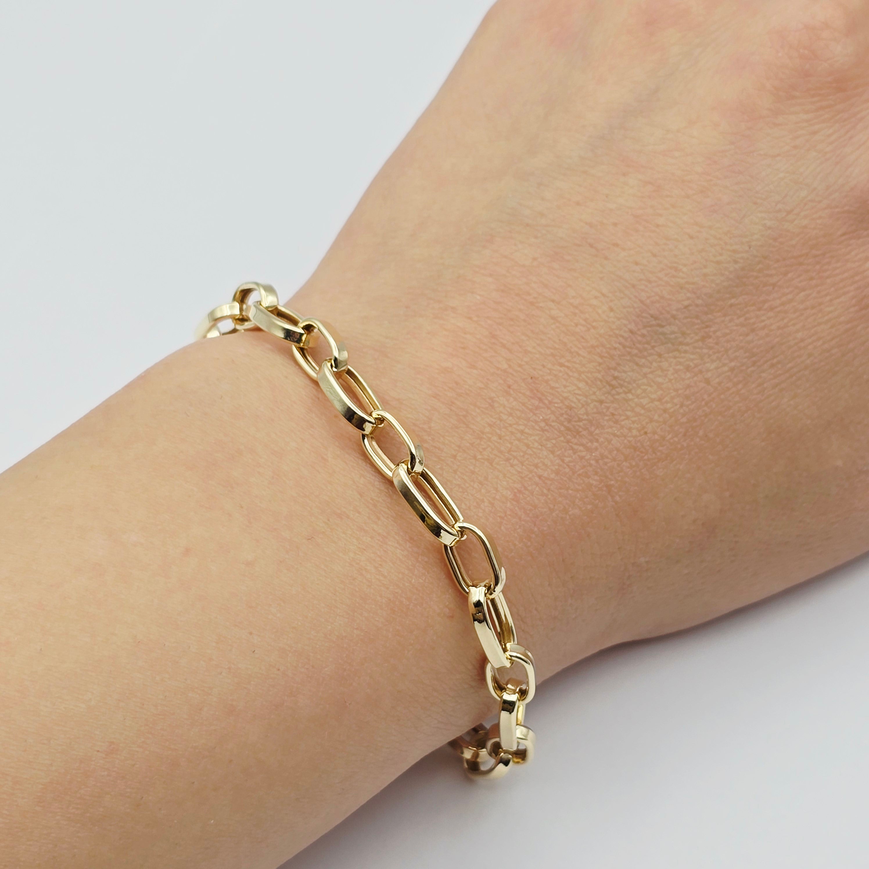 Yellow Gold Link Bracelet, Paperclip Chain Bracelet, Minimalist Fine Jewelry Gift
