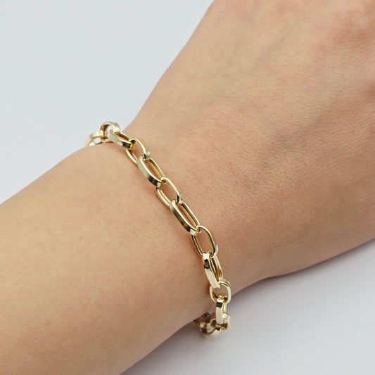 Yellow Gold Link Bracelet, Paperclip Chain Bracelet, Minimalist Fine Jewelry Gift