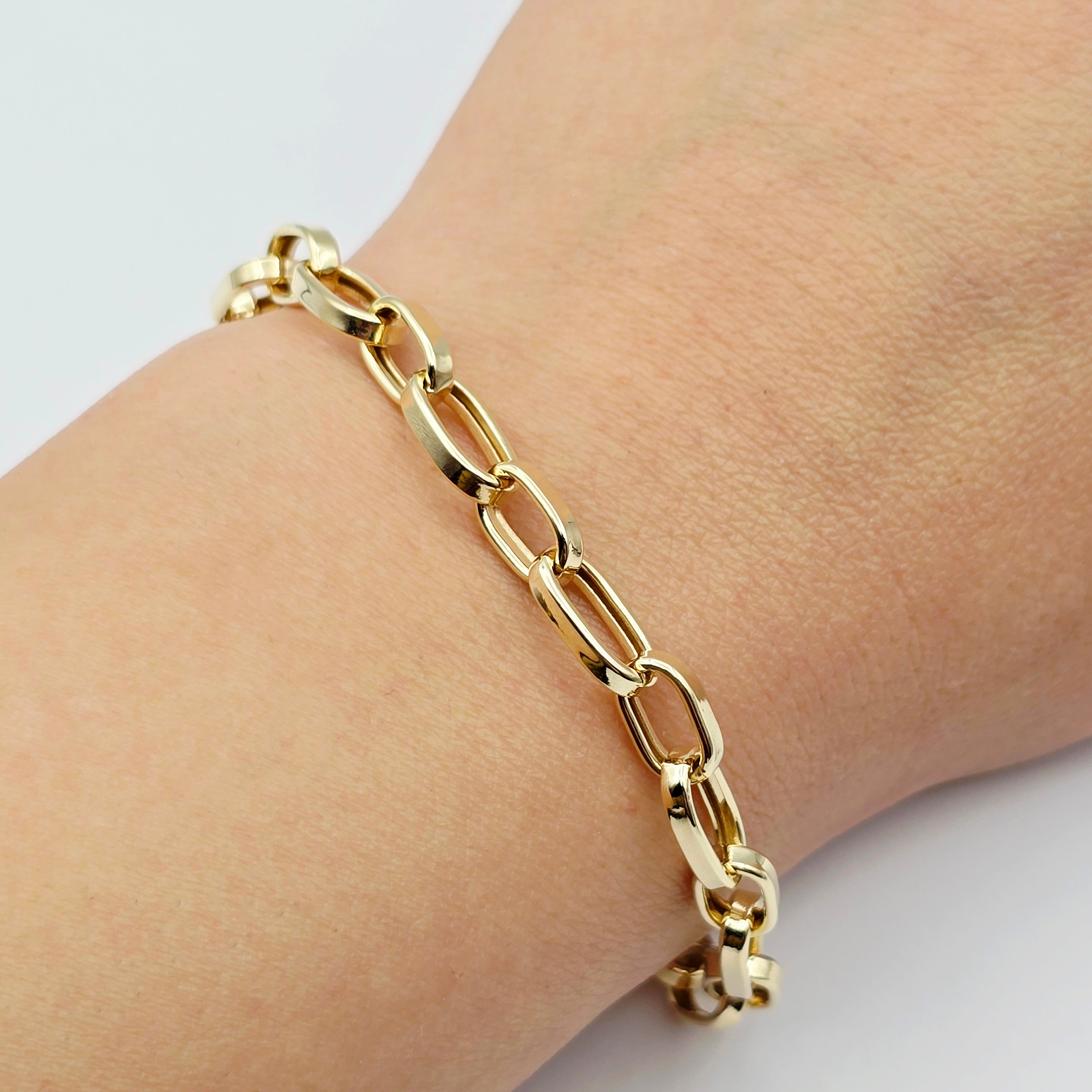 Yellow Gold Link Bracelet, Paperclip Chain Bracelet, Minimalist Fine Jewelry Gift