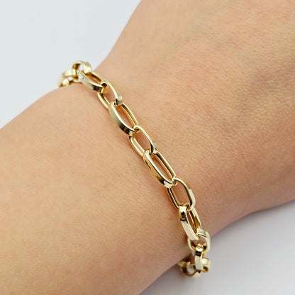 Yellow Gold Link Bracelet, Paperclip Chain Bracelet, Minimalist Fine Jewelry Gift