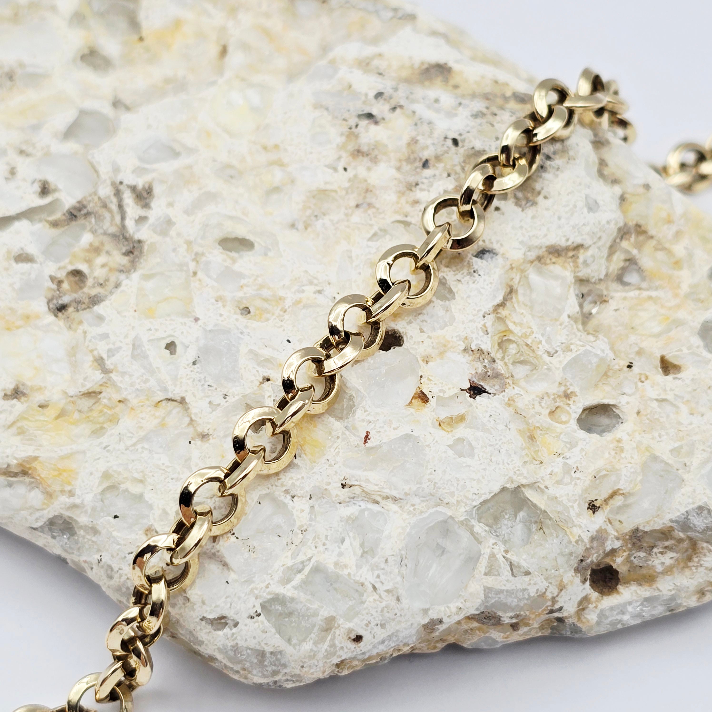 10K Yellow Gold Link Bracelet , Classic Gold Chain Bracelet, Adjustable Fine Jewelry