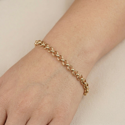 10K Yellow Gold Link Bracelet , Classic Gold Chain Bracelet, Adjustable Fine Jewelry