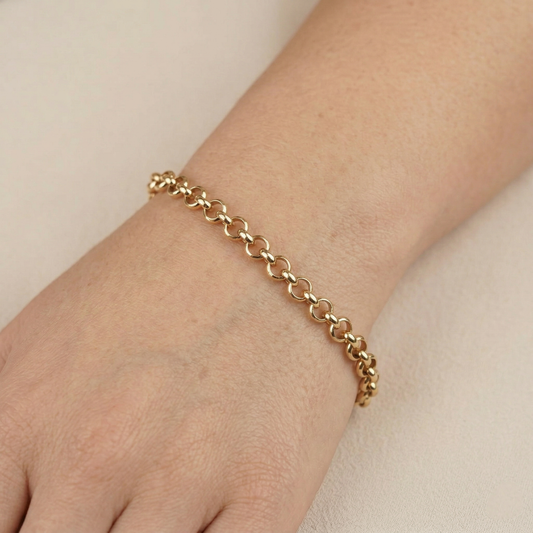 10K Yellow Gold Link Bracelet , Classic Gold Chain Bracelet, Adjustable Fine Jewelry