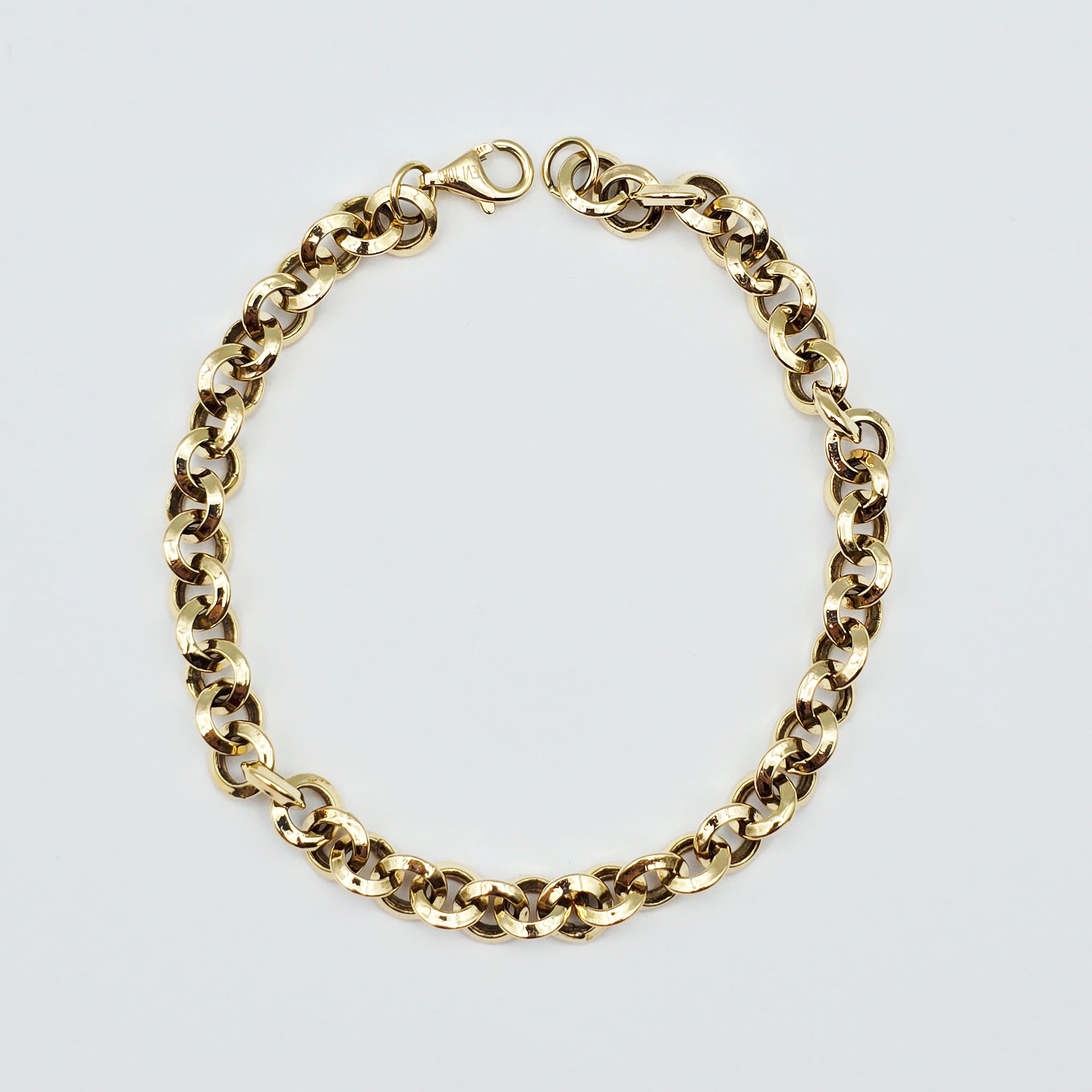 10K Yellow Gold Link Bracelet , Classic Gold Chain Bracelet, Adjustable Fine Jewelry