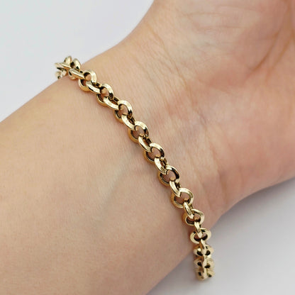 10K Yellow Gold Link Bracelet , Classic Gold Chain Bracelet, Adjustable Fine Jewelry