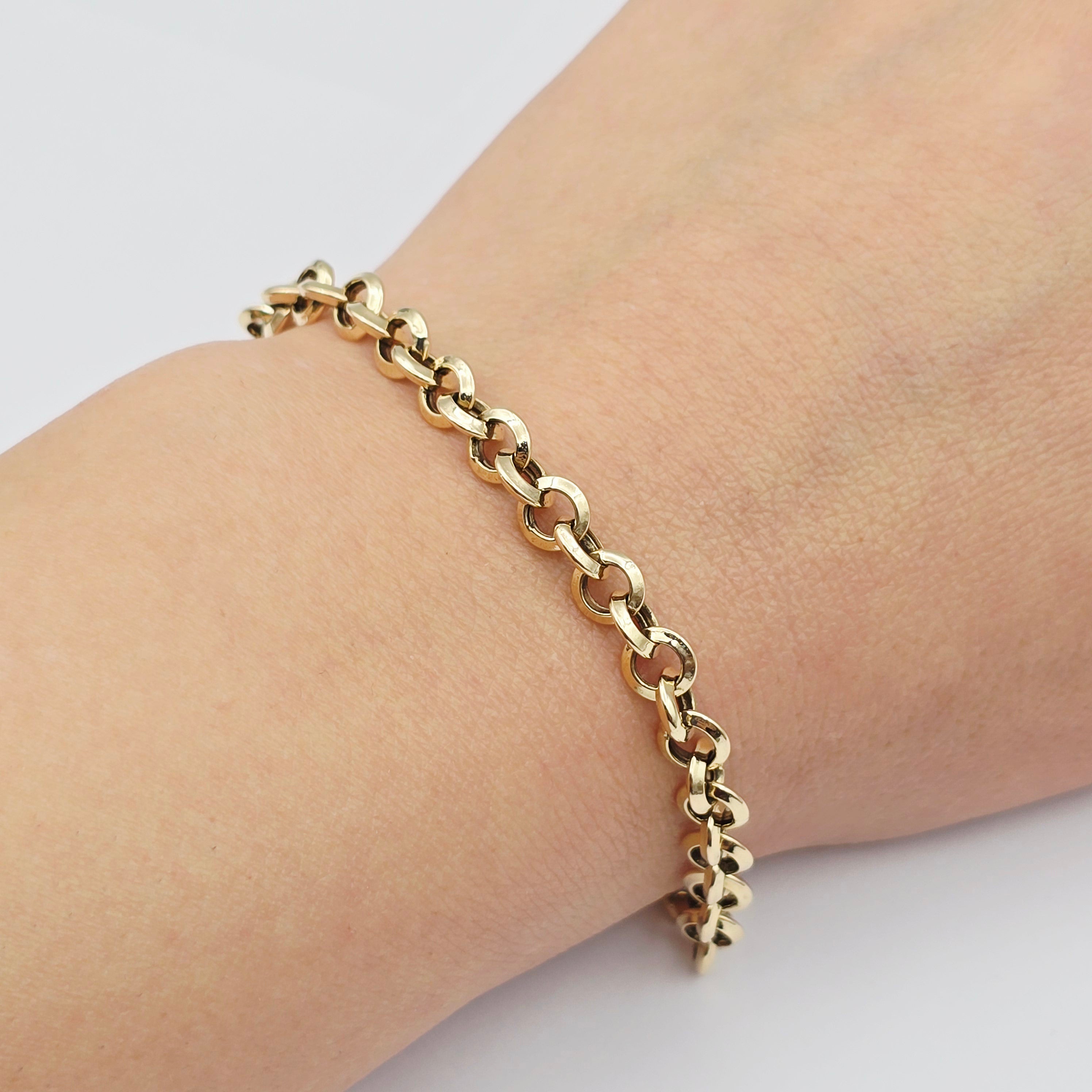 10K Yellow Gold Link Bracelet , Classic Gold Chain Bracelet, Adjustable Fine Jewelry