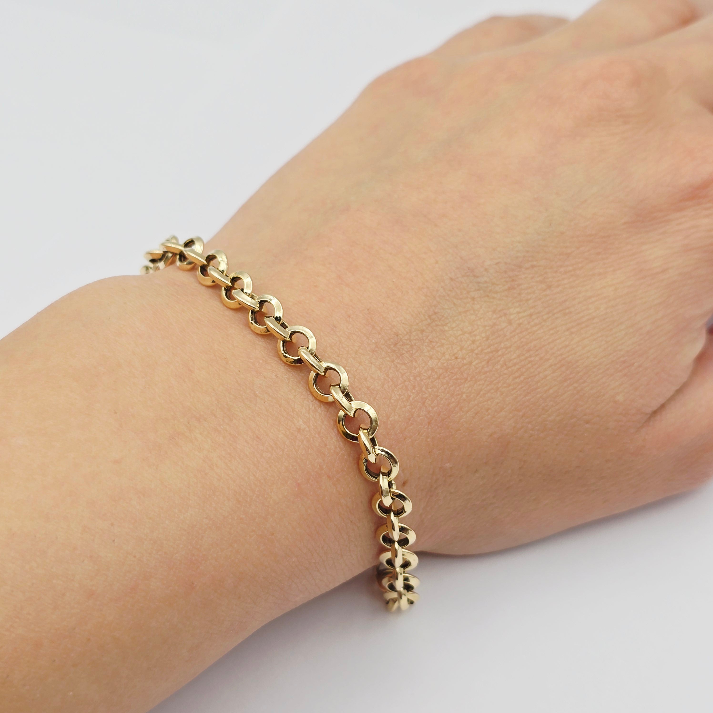 10K Yellow Gold Link Bracelet , Classic Gold Chain Bracelet, Adjustable Fine Jewelry