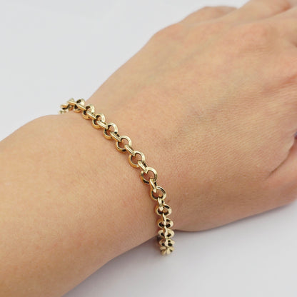 10K Yellow Gold Link Bracelet , Classic Gold Chain Bracelet, Adjustable Fine Jewelry