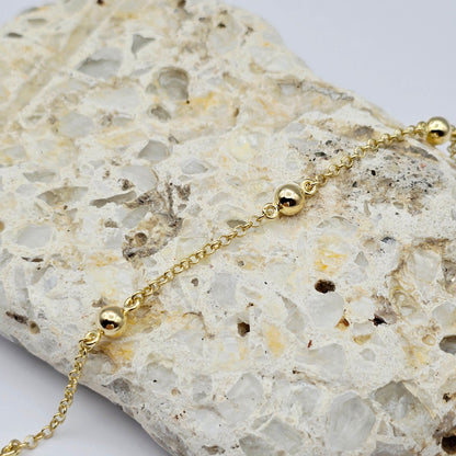 10K Solid Yellow Gold Beaded Bracelet, Ball Chain Bracelet, Minimalist Jewelry Gift