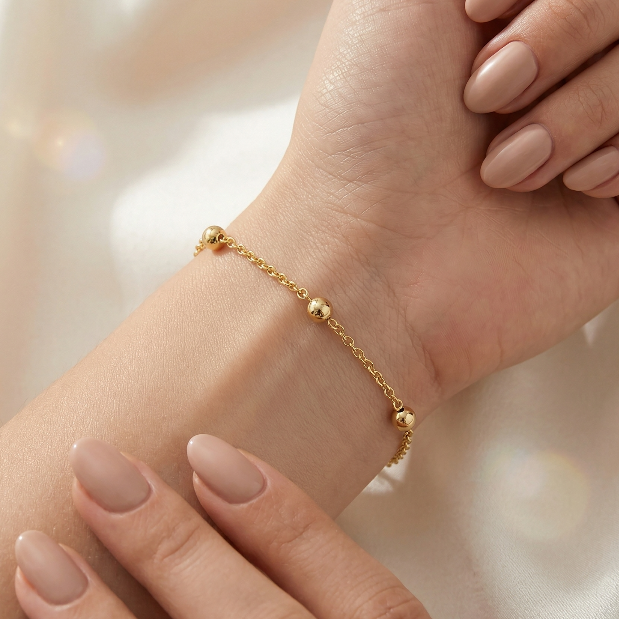 10K Solid Yellow Gold Beaded Bracelet, Ball Chain Bracelet, Minimalist Jewelry Gift