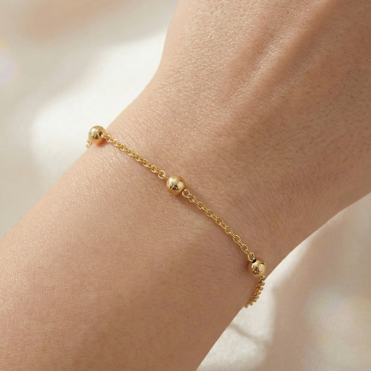 10K Solid Yellow Gold Beaded Bracelet, Ball Chain Bracelet, Minimalist Jewelry Gift
