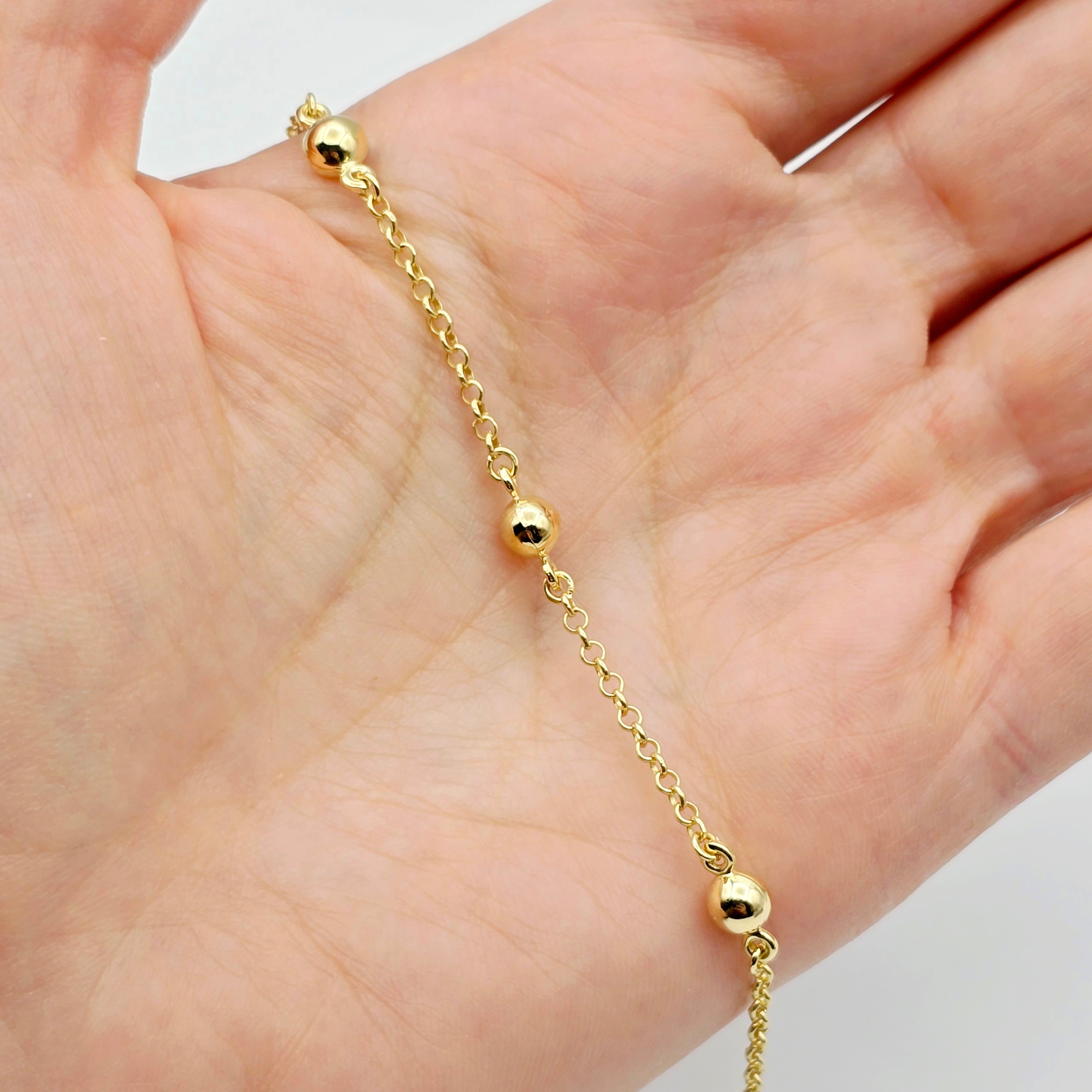 10K Solid Yellow Gold Beaded Bracelet, Ball Chain Bracelet, Minimalist Jewelry Gift