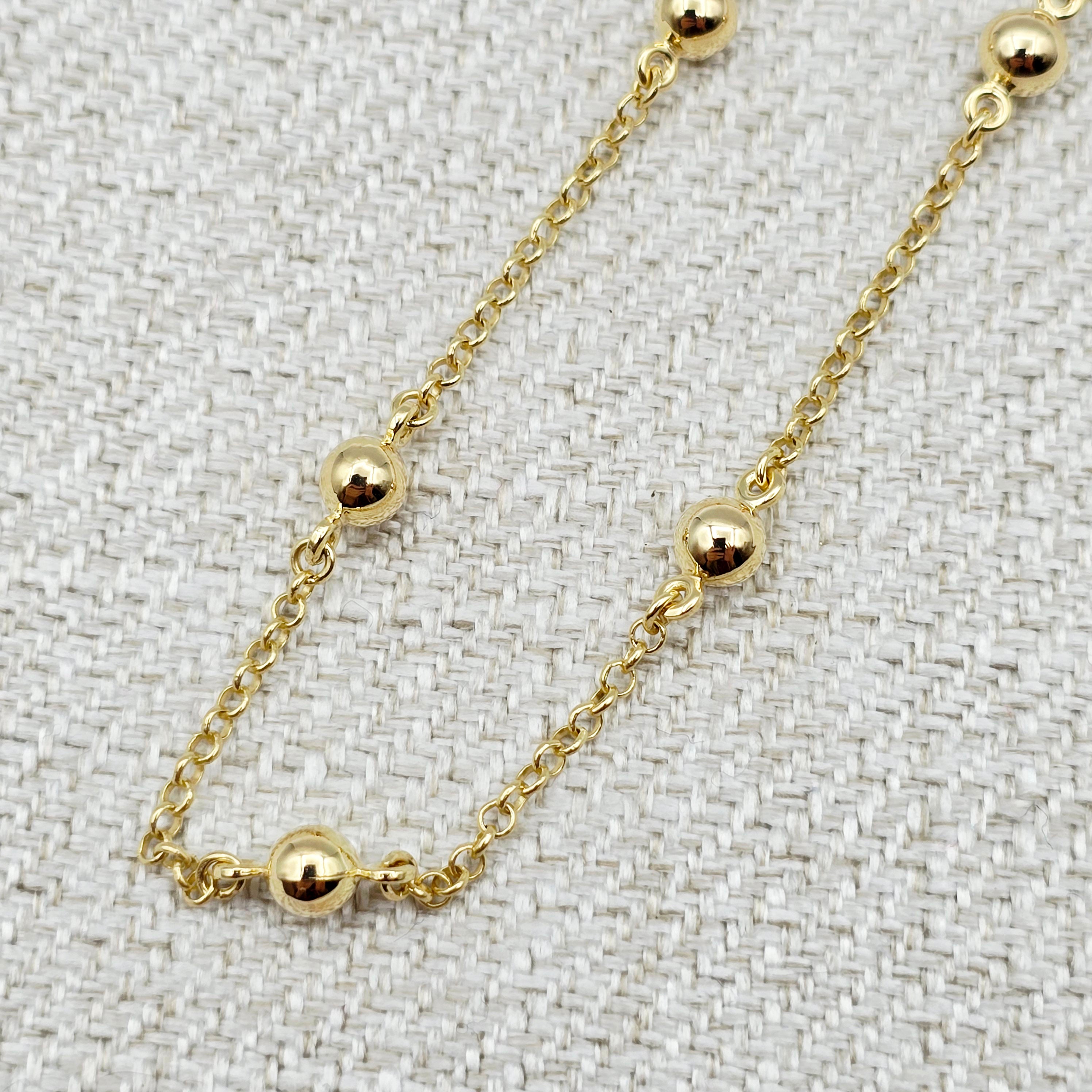 10K Solid Yellow Gold Beaded Bracelet, Ball Chain Bracelet, Minimalist Jewelry Gift