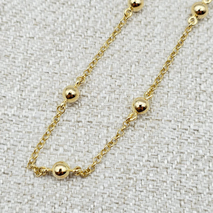 10K Solid Yellow Gold Beaded Bracelet, Ball Chain Bracelet, Minimalist Jewelry Gift
