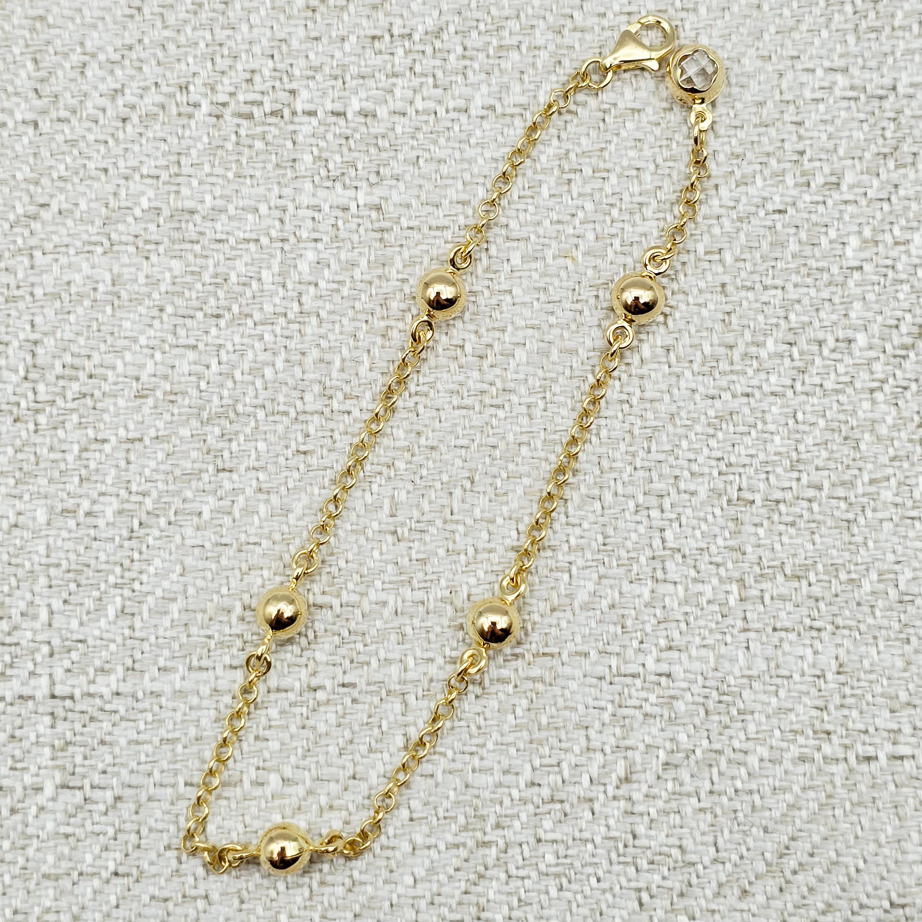 10K Solid Yellow Gold Beaded Bracelet, Ball Chain Bracelet, Minimalist Jewelry Gift