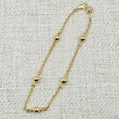 10K Solid Yellow Gold Beaded Bracelet, Ball Chain Bracelet, Minimalist Jewelry Gift
